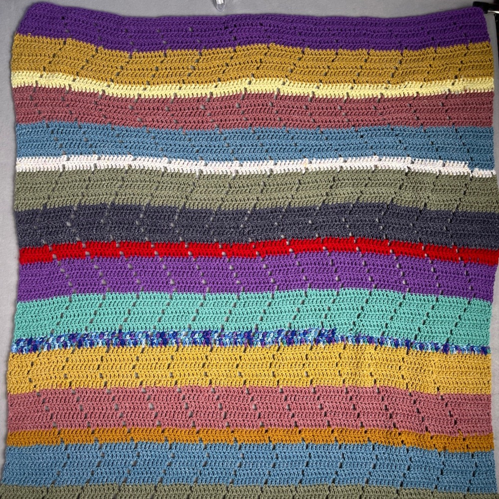 Handmade Crochet Blanket Colorful Striped Afghan Throw Blanket Lap Blanket 54x42